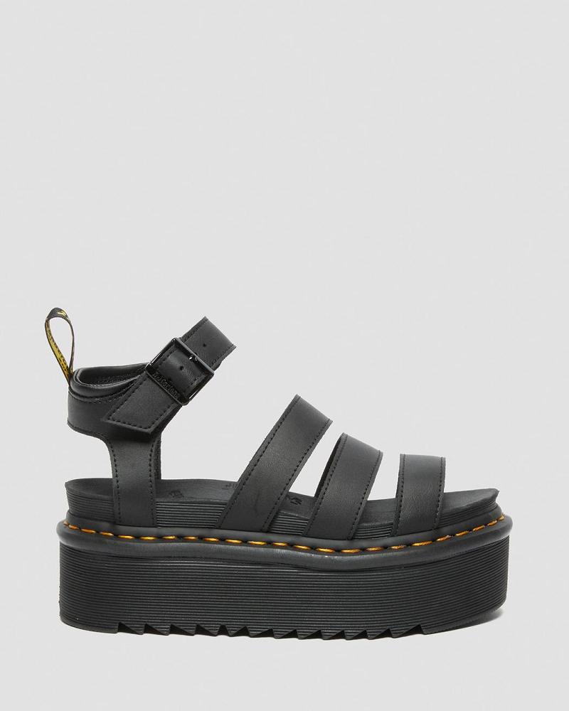 Women's Dr Martens Blaire Hydro Leather Platform Strap Sandals Black | AU 325MQZ